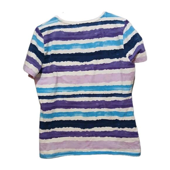 Talbots Top Womens Petite Medium PM Striped Tee Shirt Watercolor Short Sleeve - Picture 3 of 4